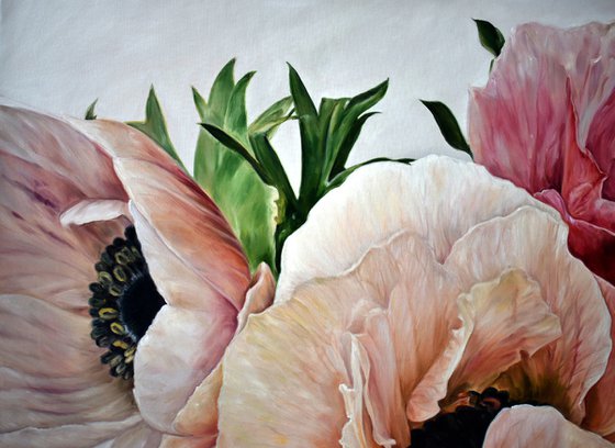 Author's oil painting with flowers "Anemones" 90 * 80 cm
