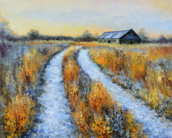 Frosty country road in winter