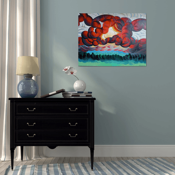 Sunset (90x70cm, cubism, oil painting)