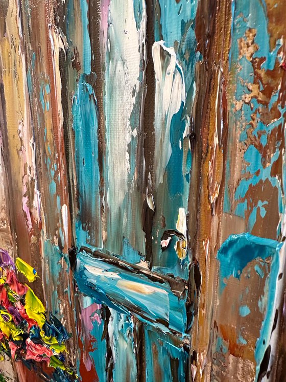Old door with flowers