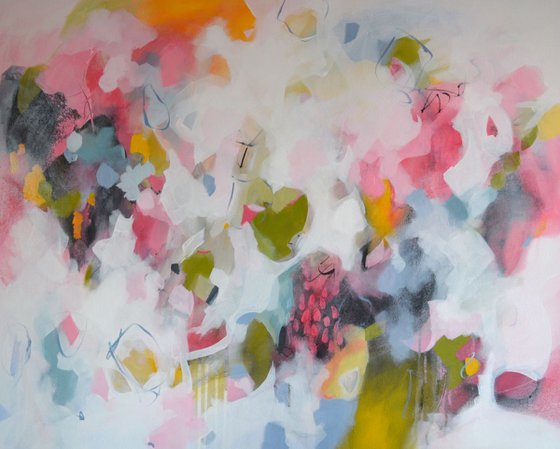 Transparent Dance - Large Original Pink, White and Blue Abstract Painting