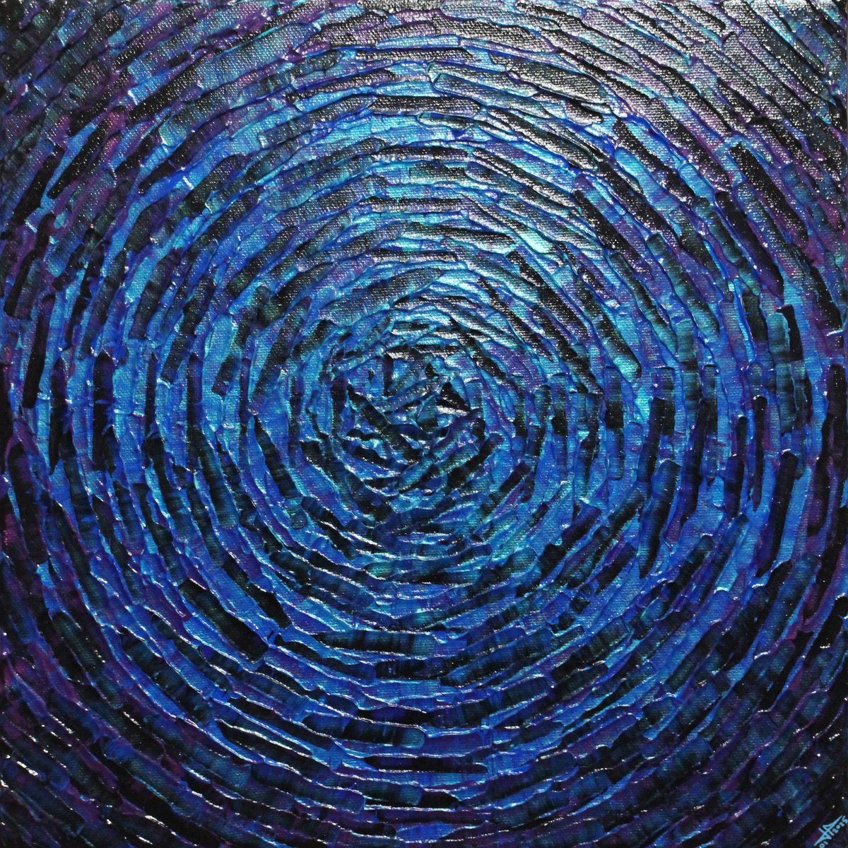 Abstract Acrylic Painting By Jonathan Pradillon, 12 X 12, I Blue Purple Concentric Burst, Original Artwork