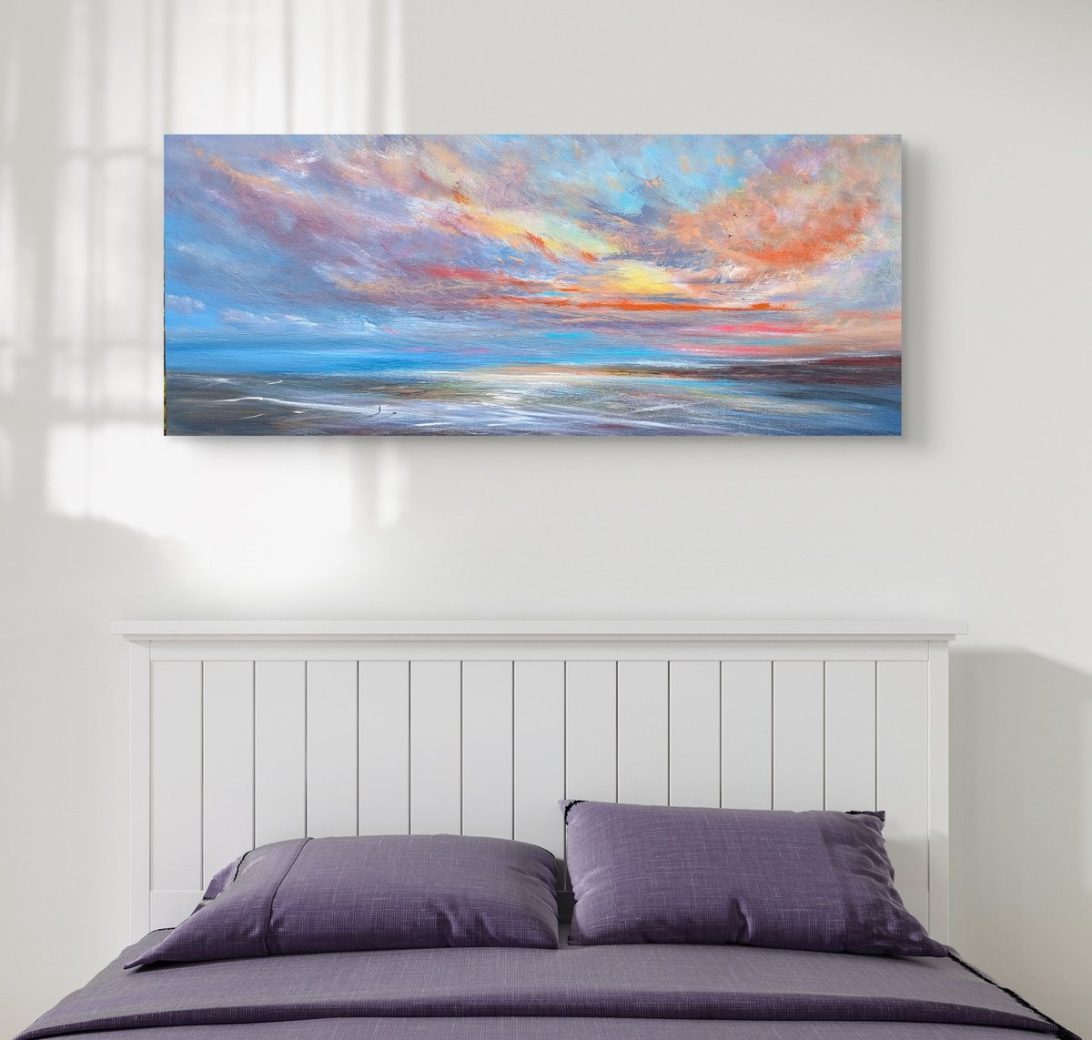 Impressionistic Landscape Acrylic Painting By Mel Graham, 47 X 20", Between Tides, Original Artwork