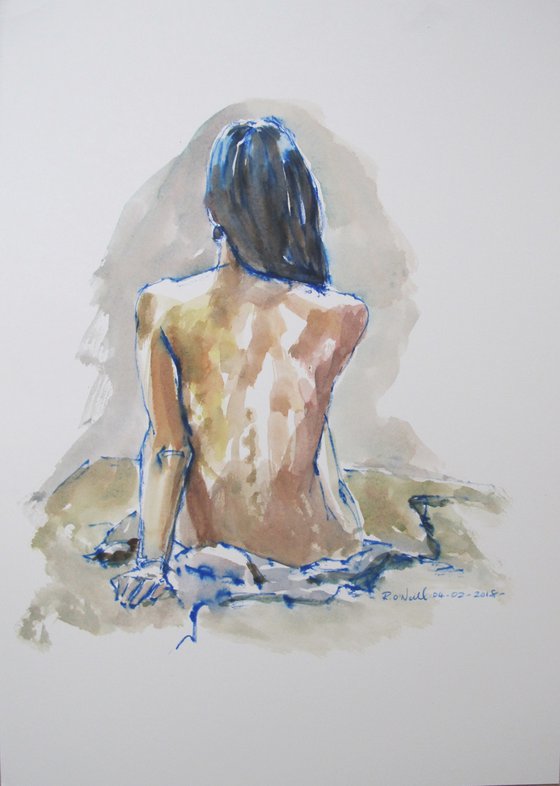 seated female nude back study