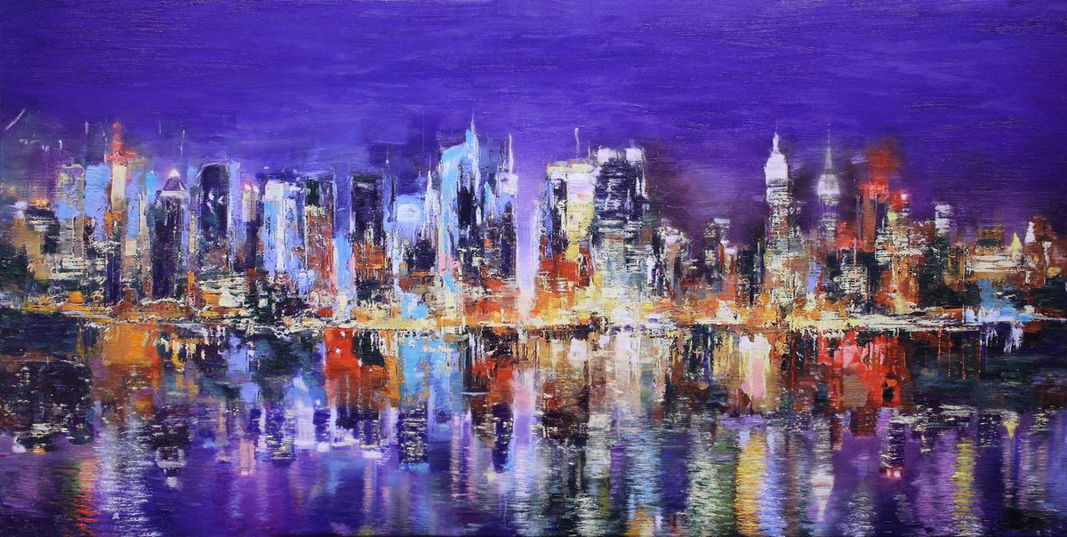 Impressionistic Cityscapes Oil Painting By Kenneth Halvorsen, 44 X 22", Tales From The River, Original Artwork