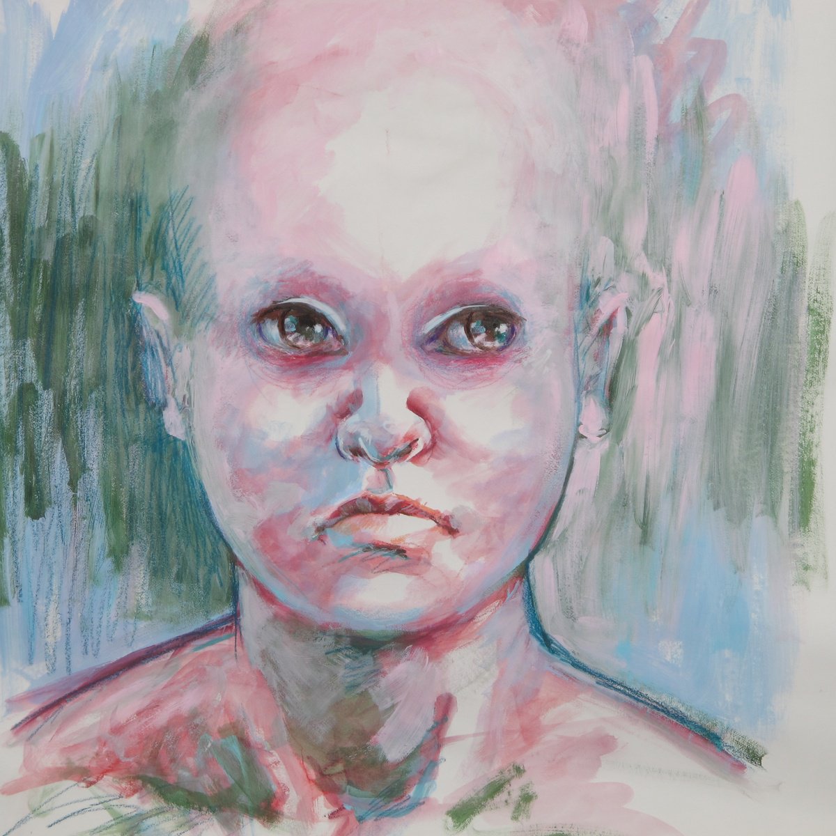 Expressive Portrait Painting By Fabienne Monestier, 28 X 28, Face #5, Original Artwork