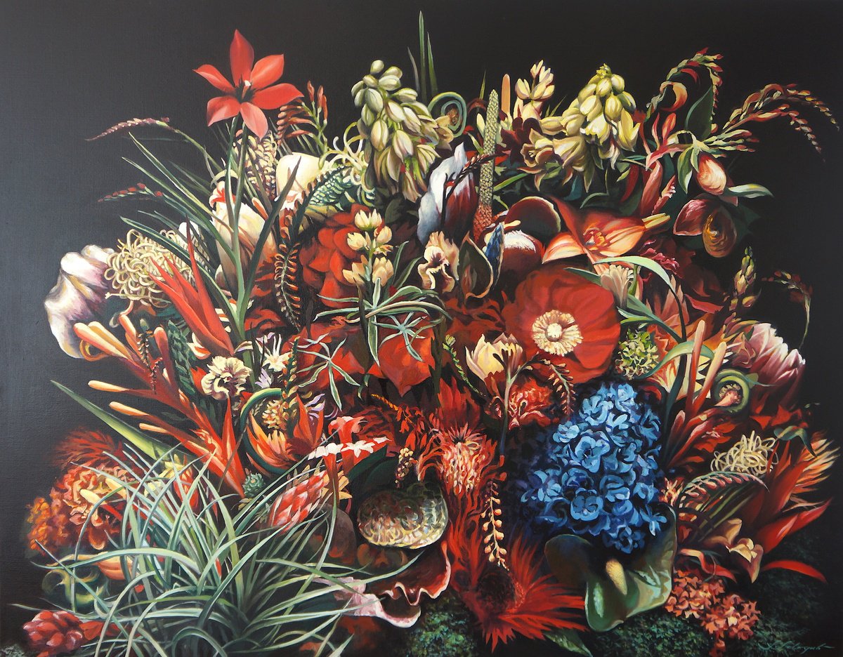 Photorealistic Still Life Oil Painting By Sergej Sologub, 55 X 43", Commpliment, Original Artwork