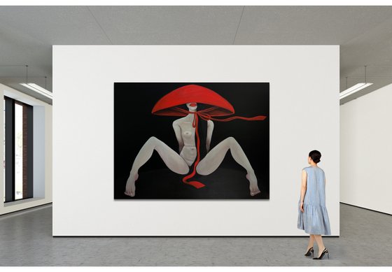 Nude in a red hat