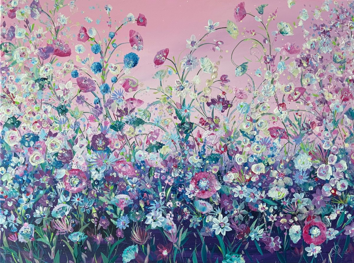 Expressive Botanical Acrylic Painting By Jan Rogers, 24 X 18, Raspberry Petals, Original Artwork