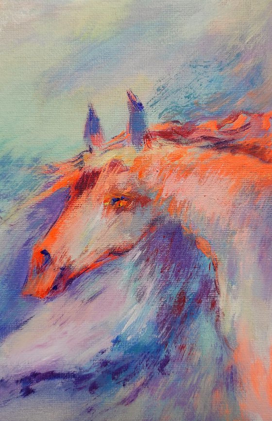 A HORSE IN SPRING FLOWERS