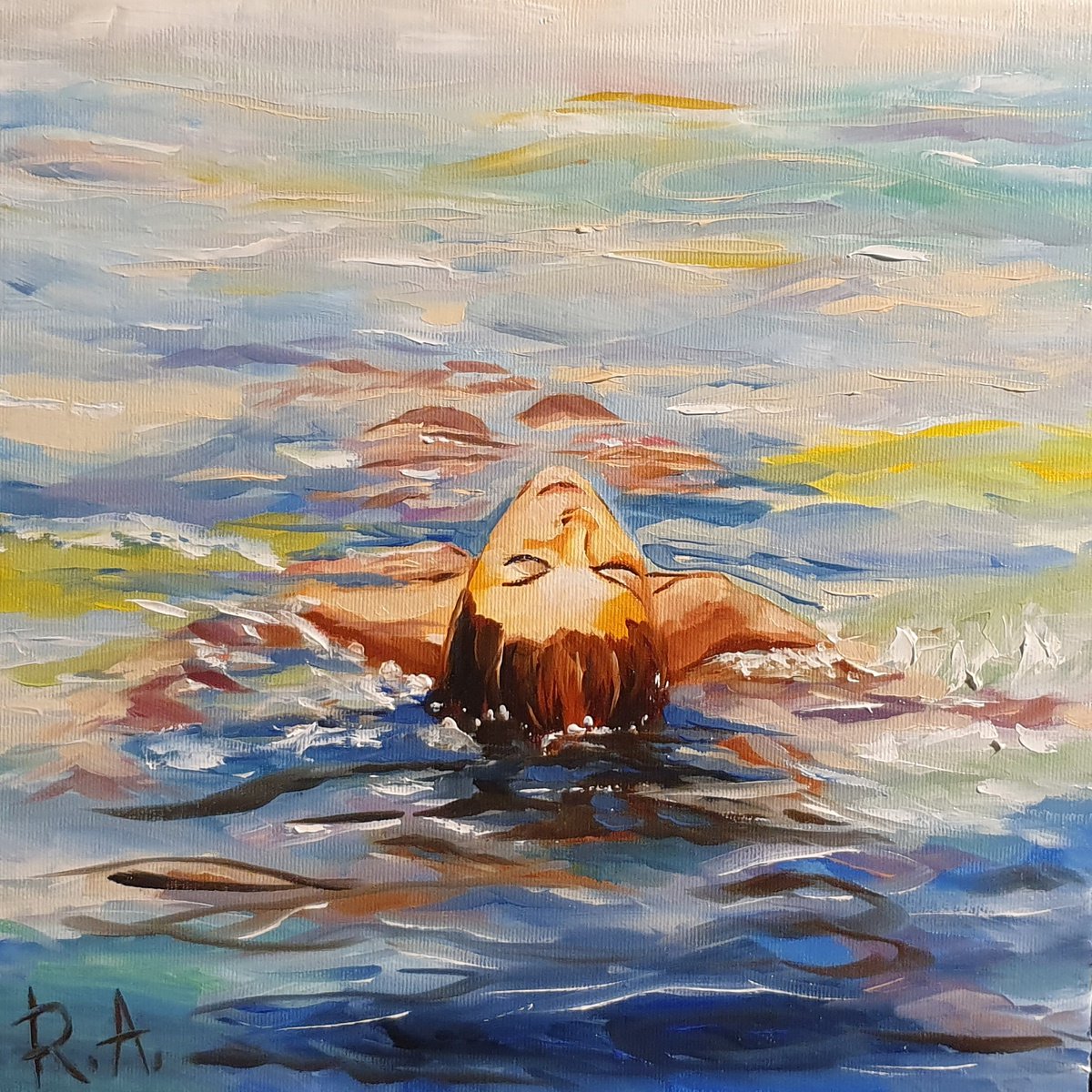 Relaxation woman floating on the water 30*30 c Artfinder