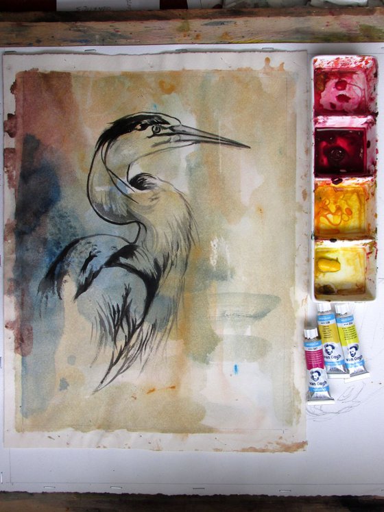 great blue heron drawing