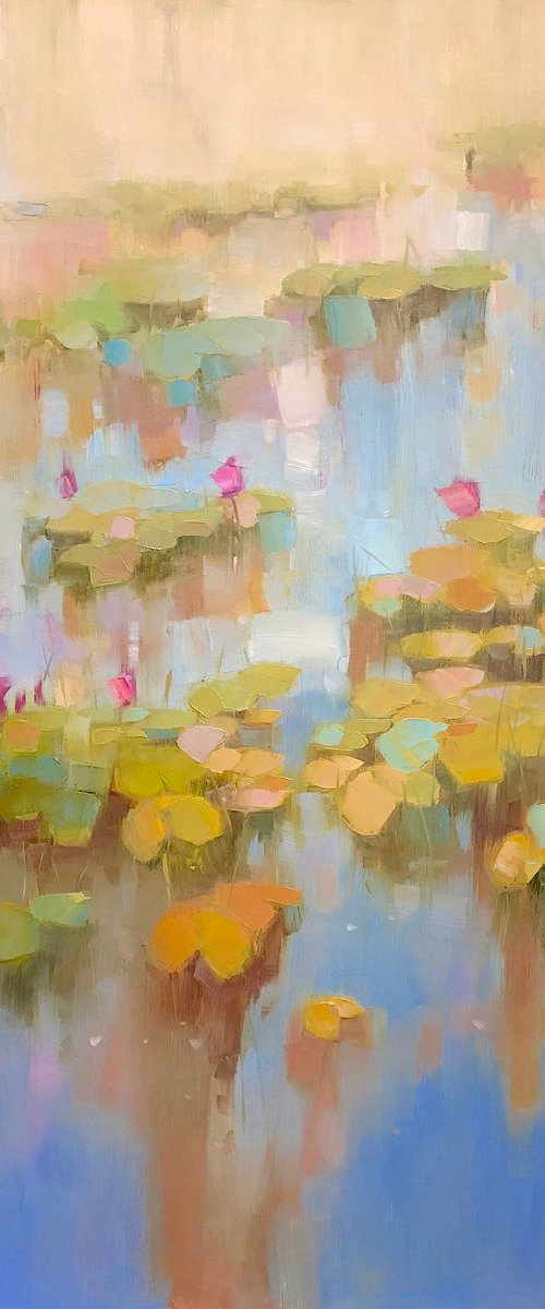 Waterlilies, Original oil Painting, Large Size, Handmade artwork, One of a Kind by Vahe Yeremyan