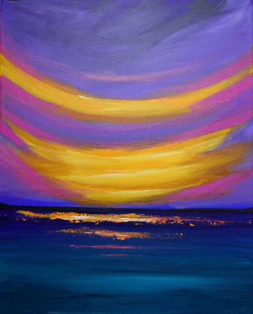 Seascape painting purple skies by Stuart Wright