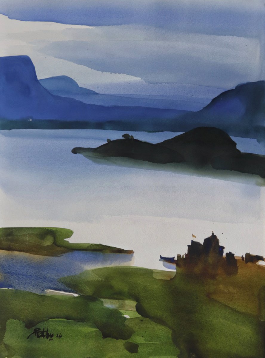 Impressionistic Landscape Watercolour By Prashant Prabhu, 18 X 24", Peace Of An Expanse, Original Artwork