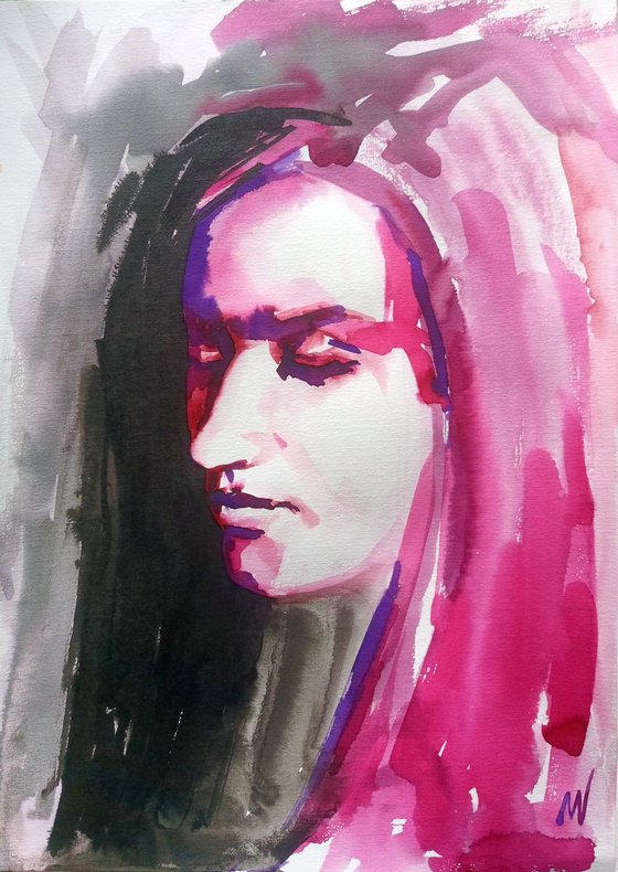 PORTRAIT - Let me see... - ORIGINAL WATERCOLOR PAINTING.