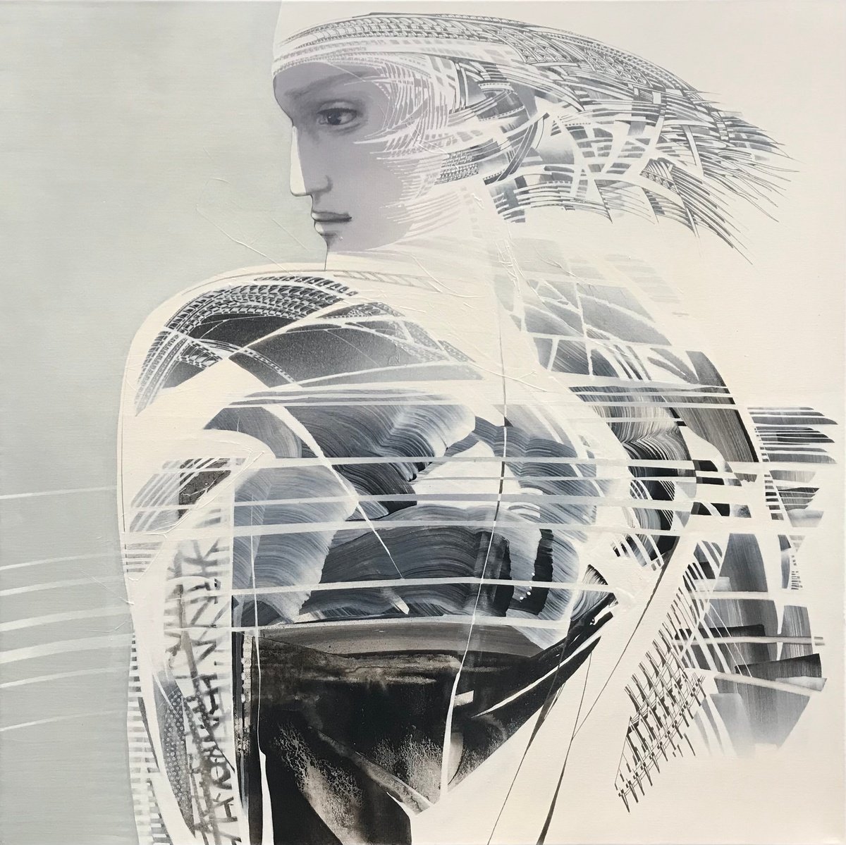 Organic Portrait Acrylic Painting By Marina Volkova, 31 X 31", Archer, Original Artwork