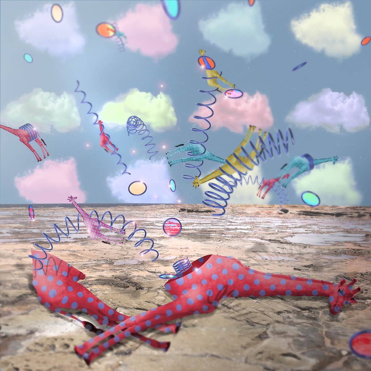 Surrealistic Animal Print By Vanessa T Stefanova, 24 X 24", Exploding Giraffe, Original Artwork