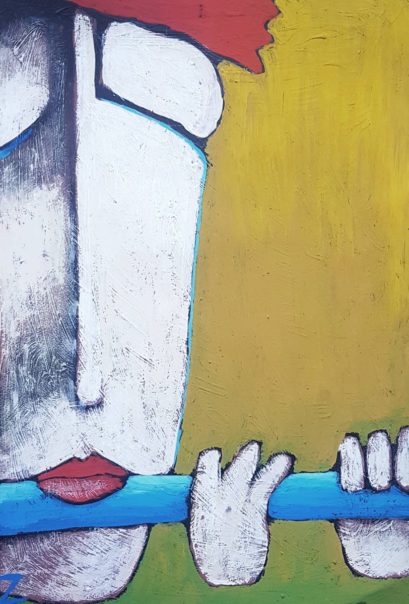 Naive Portrait Acrylic Painting By Zhana Viel, 12 X 17", Fluit Misiek Xii, Original Artwork