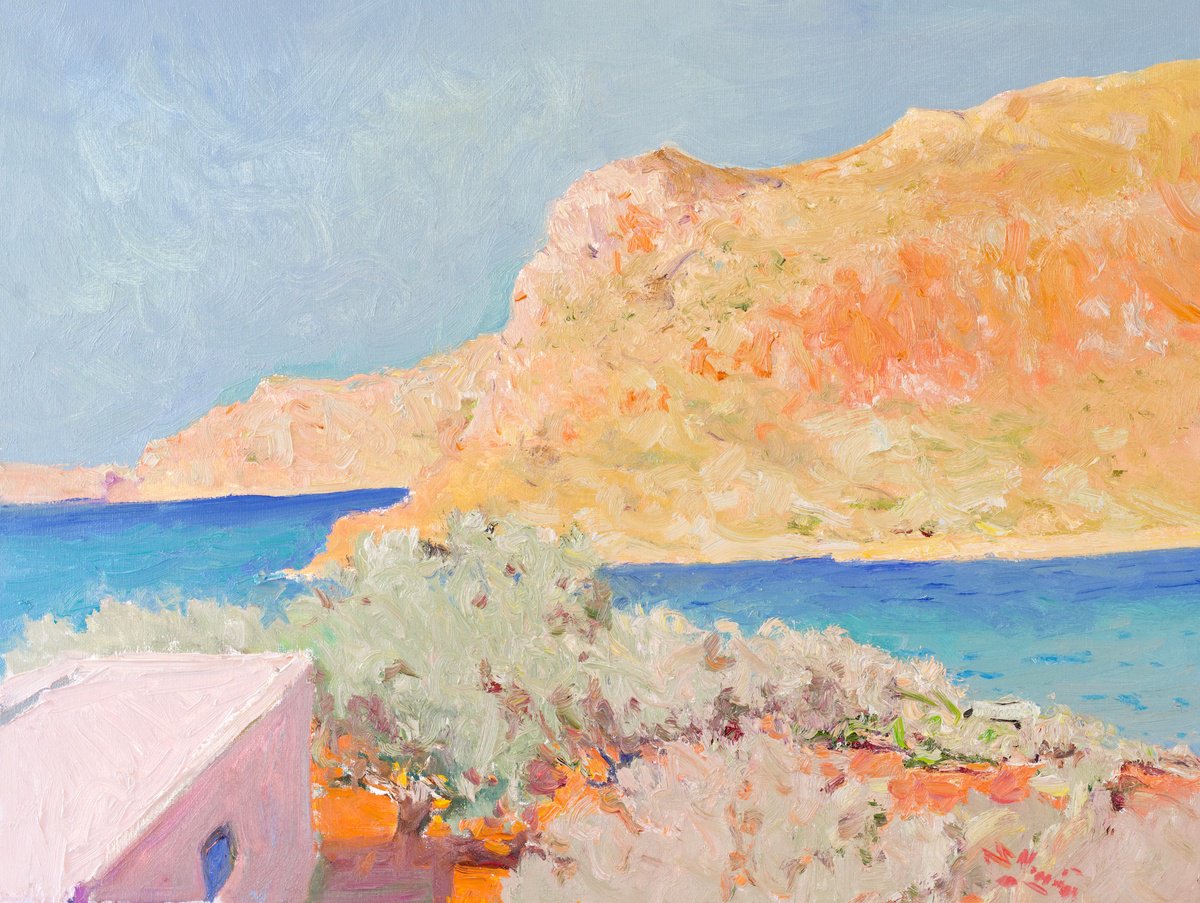 Expressive Landscape Oil Painting By Suren Nersisyan, 24 X 18", Olive Trees, Greek Islands, Original Artwork