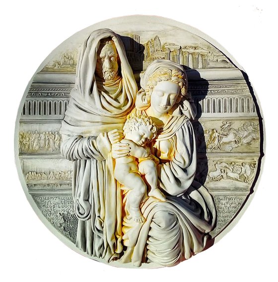 HOLY FAMILY Sculpture bas-relief round 2/9