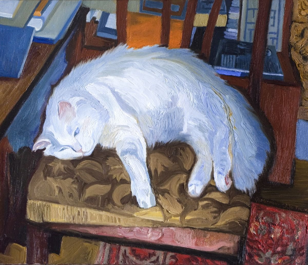 Cat, that sleeps on a chair by Olena Kamenetska-Ostapchuk
