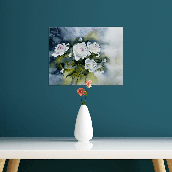 White peony flowers painting