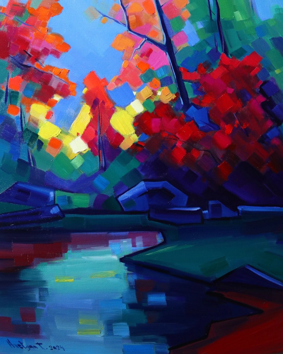 Impressionistic Landscape Oil Painting By Tigran Avetyan, 18 X 22", Autumn Mood, Original Artwork