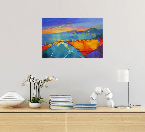 "Shining horizon" Original painting Oil on canvas Abstract Landscape (2021)