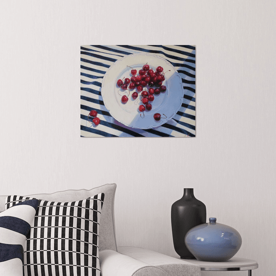 "Ripe sweet cherries."  still life summer plant cherries red  liGHt original painting  GIFT (2020))