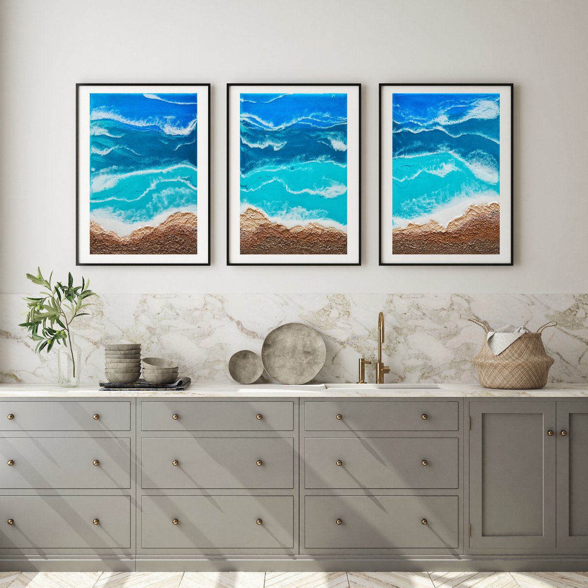Marine volumetric triptych - set of 3 original seascape artwork by Delnara El