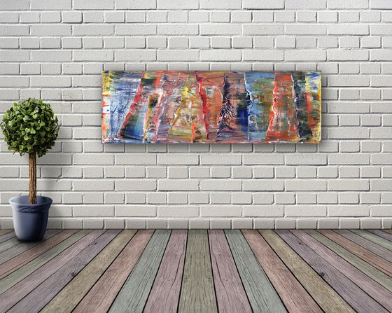 "Rising Tide" - FREE SHIPPING to the USA - Original Highly Textured PMS Abstract Oil Painting On Canvas - 36" x 12"