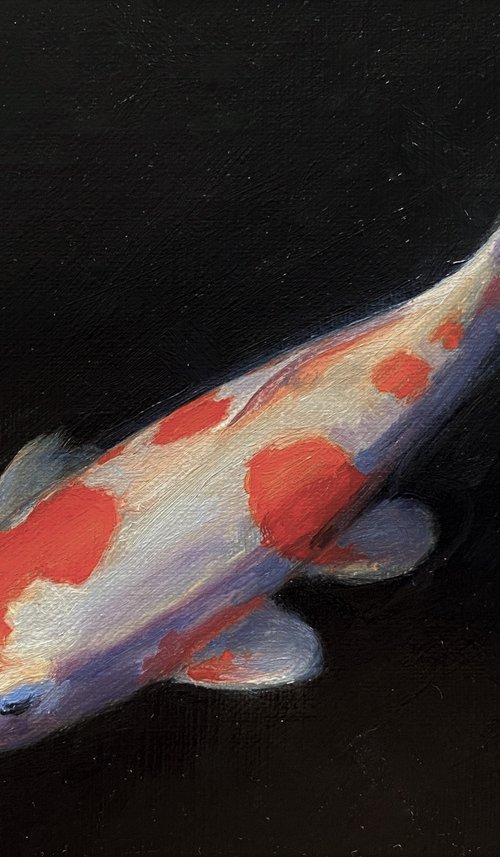 Original oil painting Koi Carp Fish Minimalist Contemporary Artwork by Jackie Smith