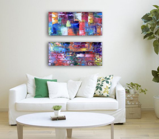 "Different Strokes" - Save As Series - Original PMS Abstract Diptych Oil Paintings On Recycled Wood - 32" x 28"