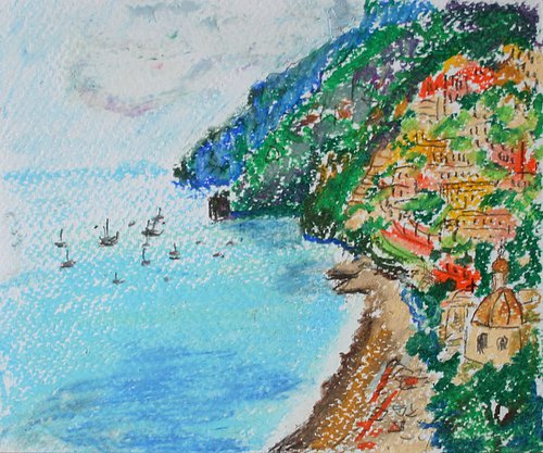 Positano, sketch 6x7" /  OIL PASTEL DRAWING by Salana Art Gallery