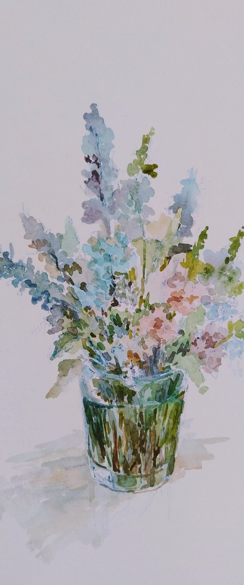 Bouquet of wild flowers in May. Original watercolour painting. by Elena Klyan