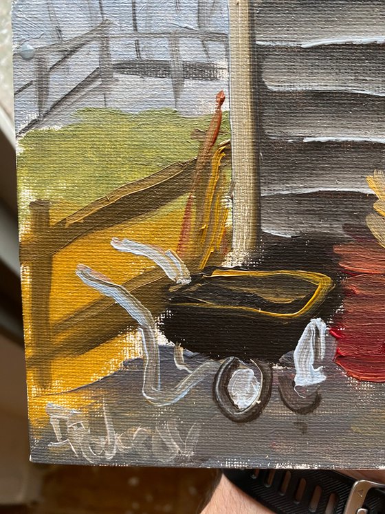 Donkeys in the barn. Plein Air