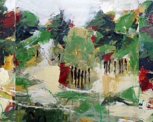 Midsummer on the Common : a semi abstract triptych of summer by Irene Wilkes