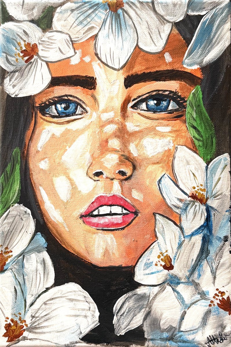 Impressionistic Portrait Acrylic Painting By Aisha Haider, 8 X 12, Silent Radiance, Original Artwork