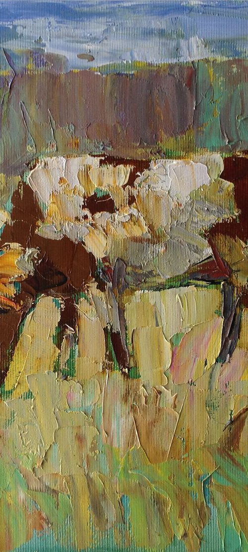 Cow .  animal nature original oil painting modern bouquet by Nataliia Nosyk