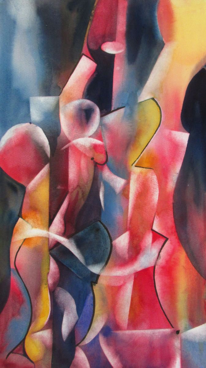 Abstract Watercolour By Alfred Ng, 13 X 22, Bodyscape #6, Original Artwork