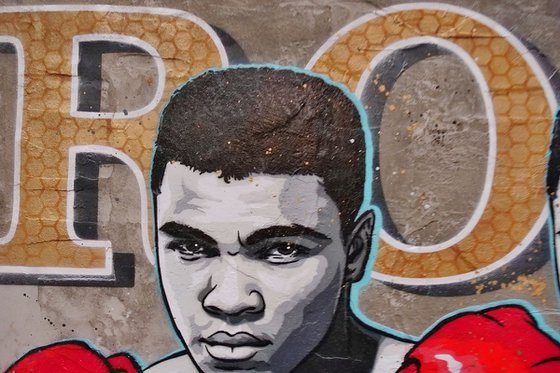 Seeing Triple 190cm x 100cm Muhammad Ali Concrete Textured Urban Pop Art