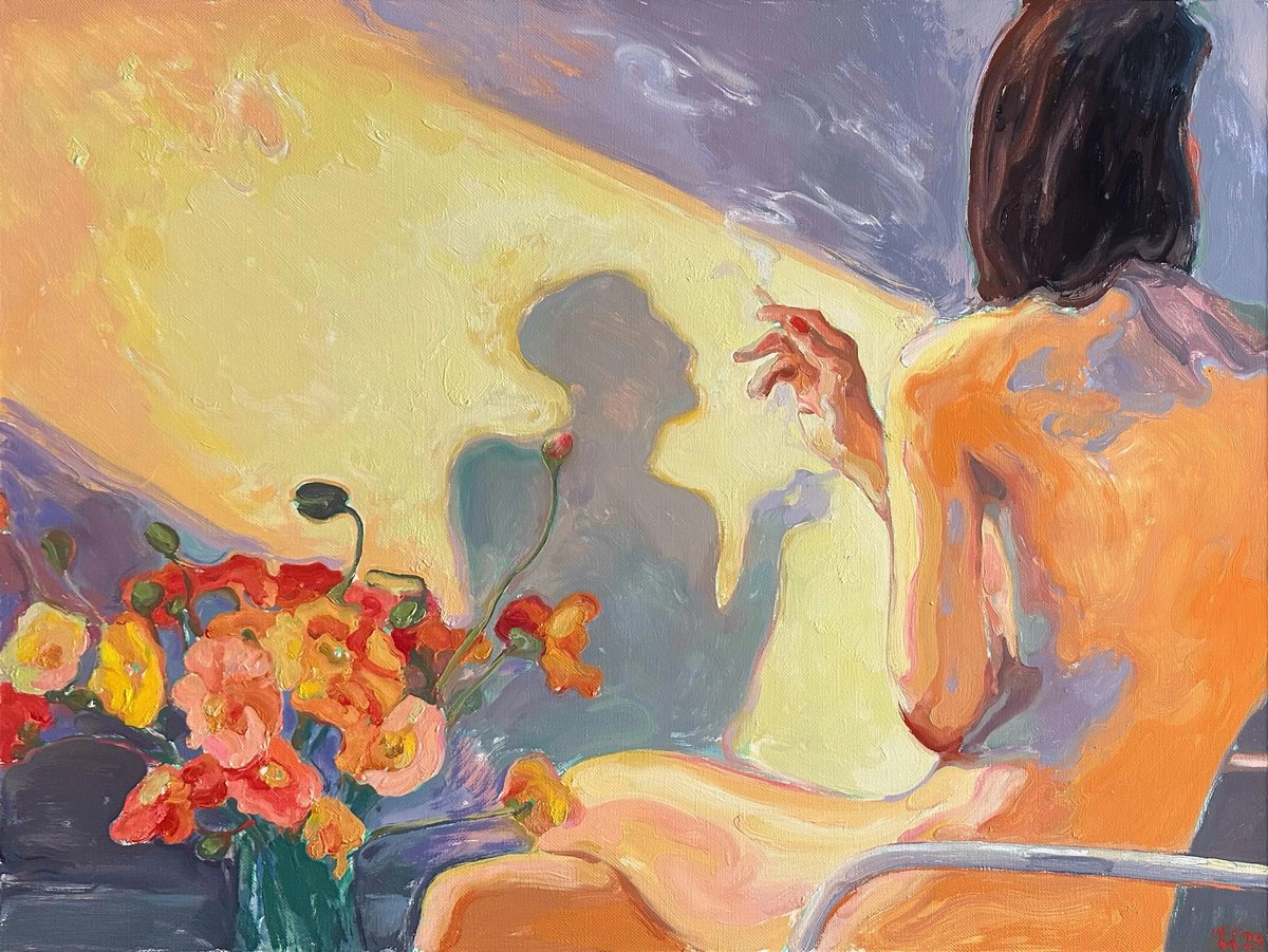 Impressionistic Portrait Oil Painting By Ilya Filatov, 35 X 28, Thnx For Flowers, Original Artwork