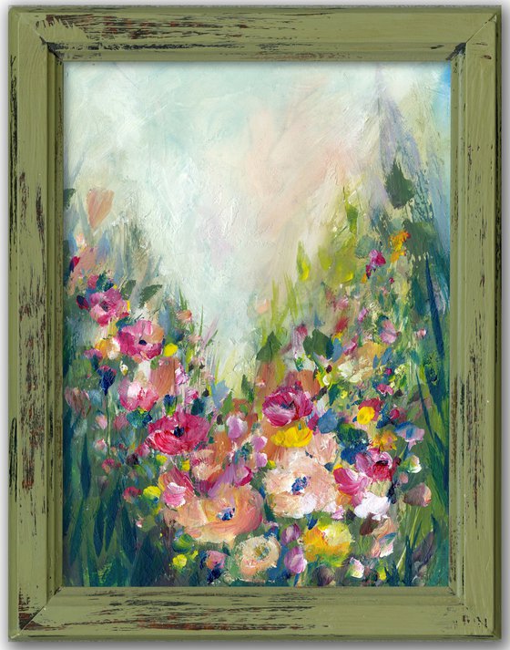 Cottage Flowers 15 - Framed Floral Painting by Kathy Morton Stanion