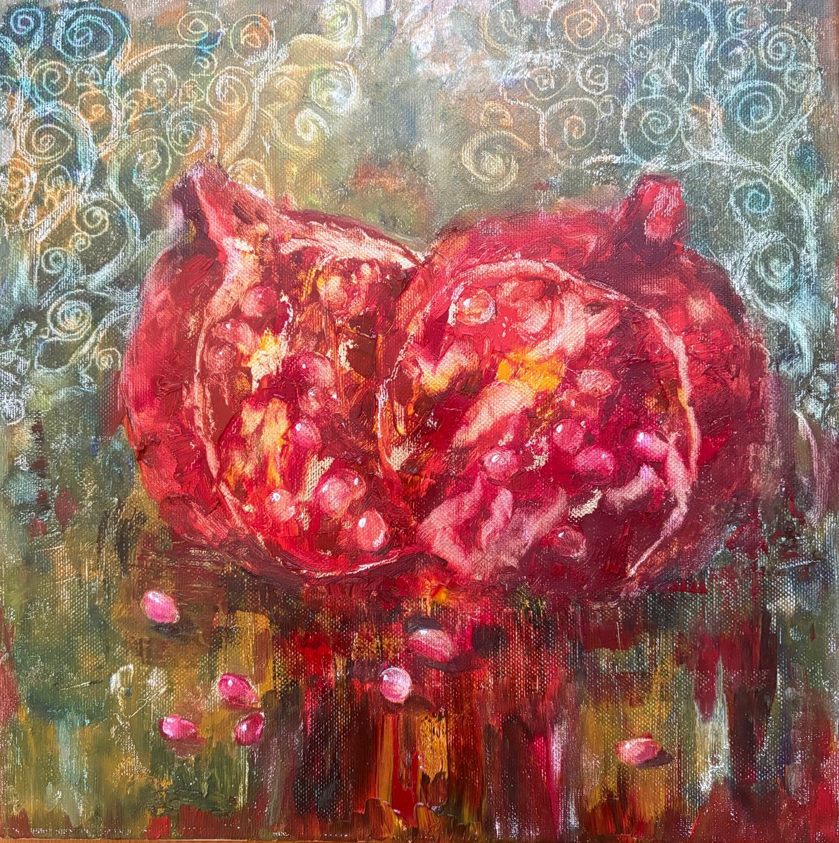 Ancestral Gold: The Pomegranate By Tetiana Pchelnykova, 12 X 12, Artwork For Sale On Artfinder