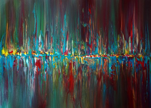 Turquoise Red Multi Colored Harbor by Richard Vloemans