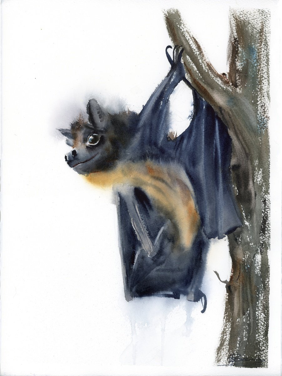 Illustrative Animal Watercolour By Olga Tchefranov (Shefranov), 11 X 15", Twilight Rest, Original Artwork