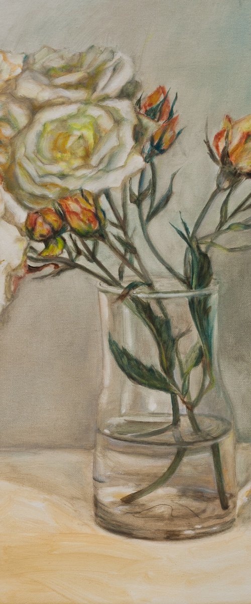 Garden Roses In A Glass Vase by Liudmila Pisliakova