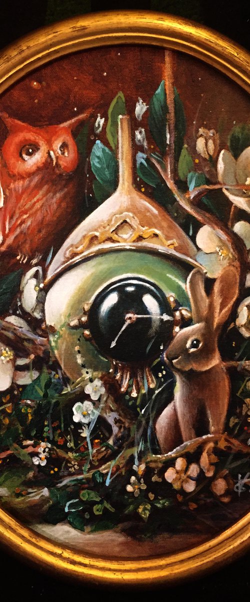 The rabbit nest - original acrylic on canvas 33 x 27 cm / 13 x 10.6 inches  framed by Valentina Toma' aka Zoe Chigi