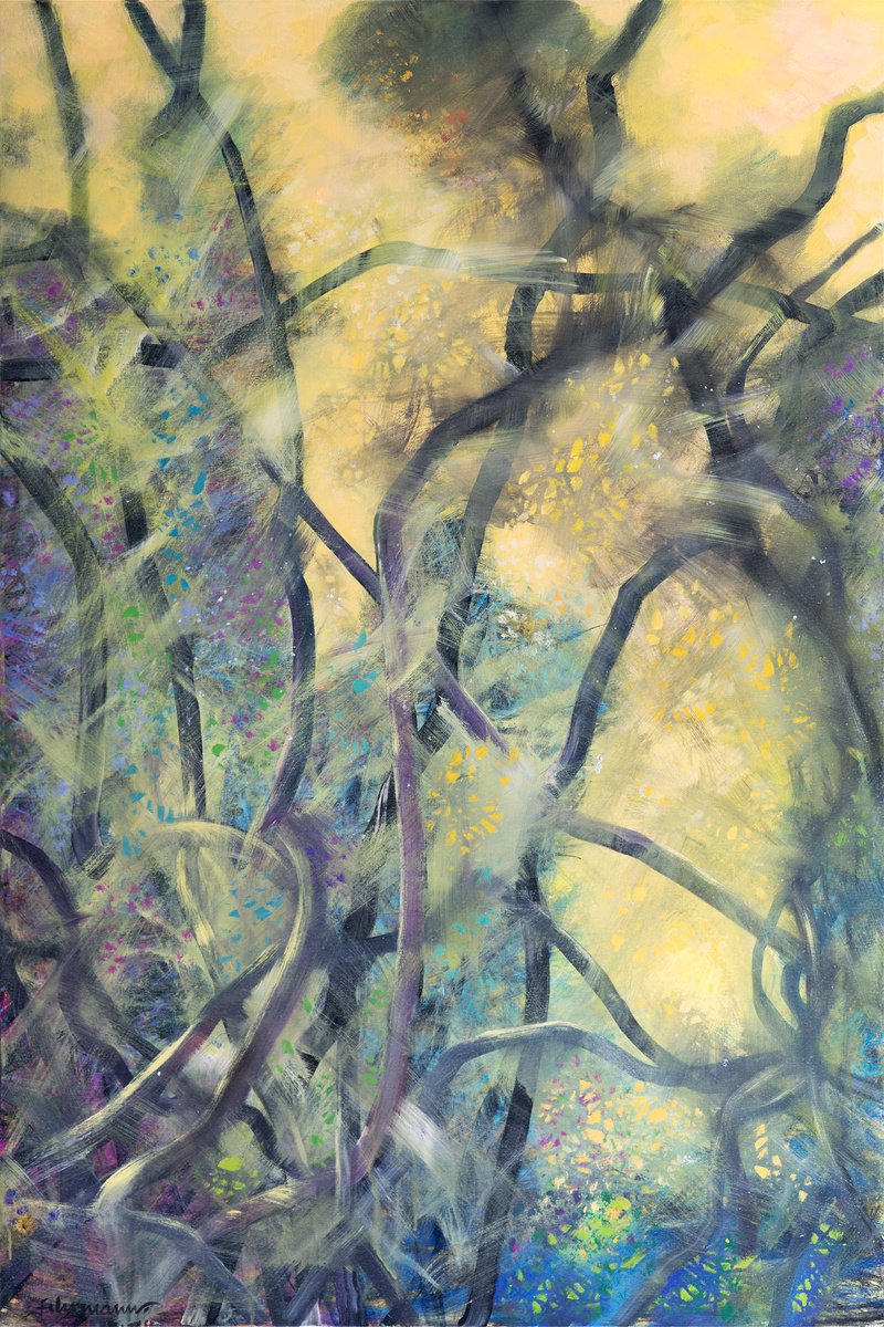 Abstract Acrylic Painting By Uwe Fehrmann, 39 X 59", Trying To Find, Original Artwork